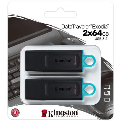 USB флеш накопитель Kingston 2x64GB DT Exodia Black+Blue USB 3.2 (DTX/64GB-2P)
