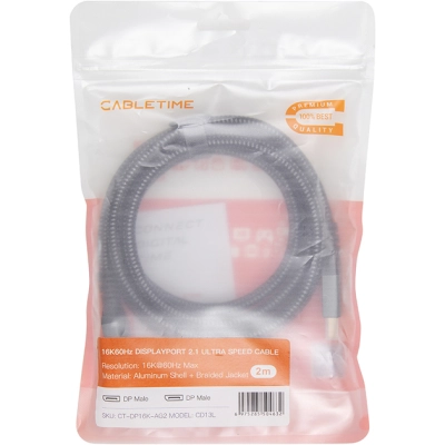 Кабель мультимедийный DisplayPort to DisplayPort 2.0m V2.1 Cabletime (CA914241)