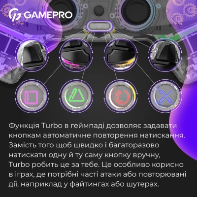 Геймпад GamePro GPS13T BT 5.3/USB/PC/iOS/Android/PS3/PS4 RGB Transparent (GPS13T)