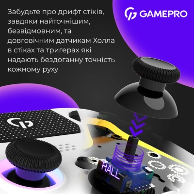 Геймпад GamePro GPS13W BT 5.3/USB/PC/iOS/Android/PS3/PS4 RGB White (GPS13W)