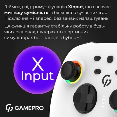 Геймпад GamePro GPX13W 2.4G/BT 5.1/USB/PC/iOS/Android RGB White (GPX13W)