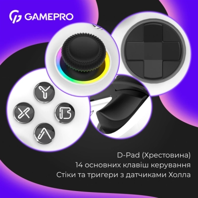 Геймпад GamePro GPX13W 2.4G/BT 5.1/USB/PC/iOS/Android RGB White (GPX13W)