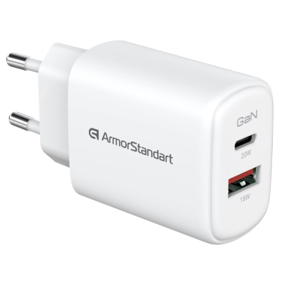 Зарядное устройство Armorstandart 1xUSB-C + 1xUSB 20W GaN white (ARM89531)