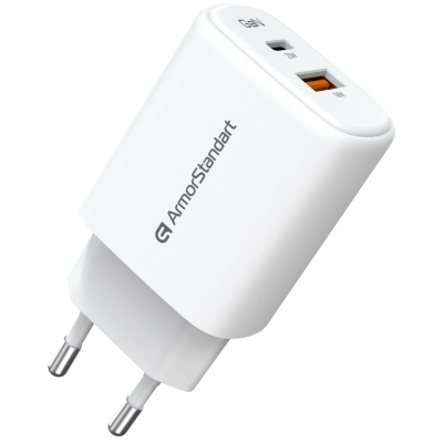 Зарядное устройство Armorstandart 1xUSB-C + 1xUSB 25W GaN white (ARM89532)