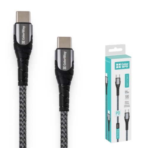 Дата кабель USB-C to USB-C 2.0m PD Fast Charging 65W 3A grey ColorWay (CW-CBPDCC039-GR)