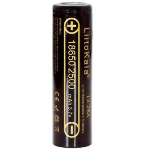 Аккумулятор 18650 2500mAh Li-Ion, (2450-2650mah), 3.7V (2.75-4.2V), Blac Liitokala (Lii-25A)