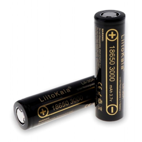 Аккумулятор 18650 3000mAh Li-Ion, (2850-3250mah), 3.7V (2.75-4.2V), Blac Liitokala (Lii-30A)