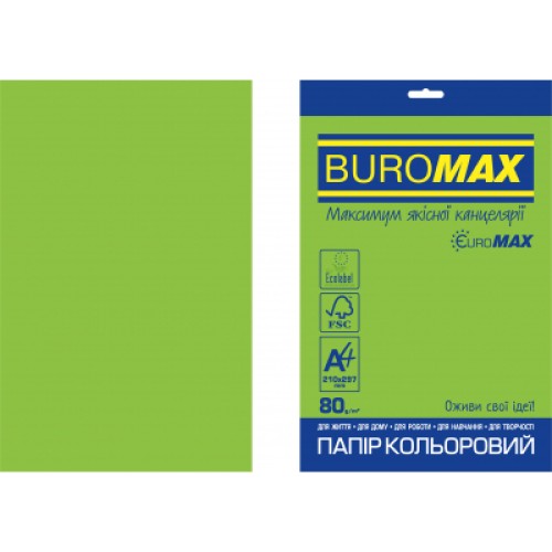 Бумага Buromax А4, 80g, INTENSIVE green, 20sh, EUROMAX (BM.2721320E-04)