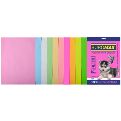 Бумага Buromax А4, 80g, PASTEL+NEON, 10colors, 20sh (BM.2721720-99)