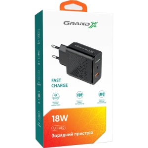 Зарядний пристрій Grand-X QC3.0 18W + microUSB + Type-C cables (CH-650MT)
