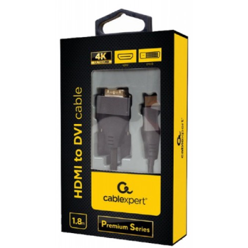 Кабель мультимедийный HDMI to DVI 1.8m 18+1pin, 4K 30Hz Cablexpert (CC-HDMI-DVI-4K-6)
