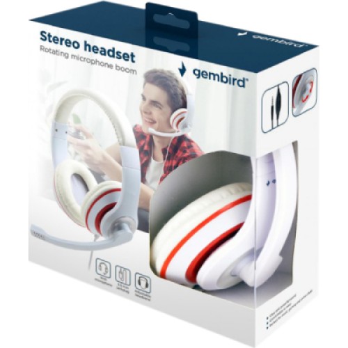 Наушники Gembird MHS-03 White/Red (MHS-03-WTRD)