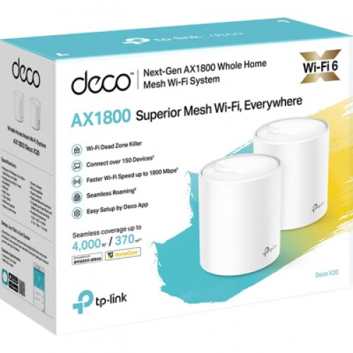 Точка доступа Wi-Fi TP-Link DECO X20 2PK AX1800 1xGE LAN 1xGE WAN MU-MIMO OFDMA MESH (DECO-X20-2-PACK)