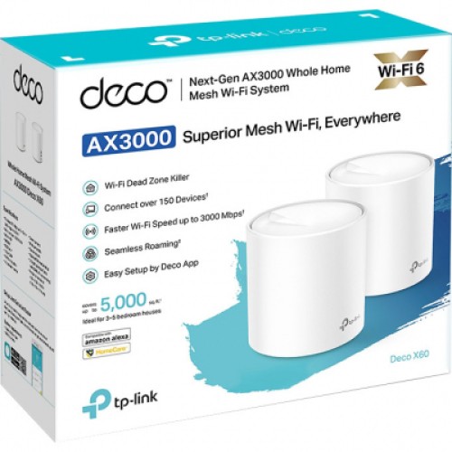 Точка доступа Wi-Fi TP-Link DECO X60 2PK AX3000 1xGE LAN 1xGE WAN MU-MIMO OFDMA MESH (DECO-X60-2-PACK)