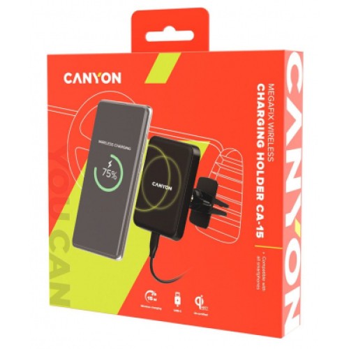 Универсальный автодержатель Canyon Car holder and wireless charger MegaFix, C-15, 15W (CNE-CCA15B) Универсальный автодержатель Canyon Car holder and wireless charger MegaFix, C-15, 15W (CNE-CCA15B)
