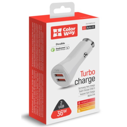 Зарядное устройство ColorWay 2USB Quick Charge 3.0 (36W (CW-CHA011Q-WT)