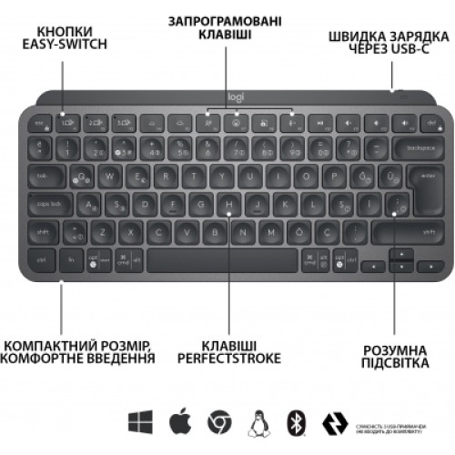 Клавиатура Logitech MX Keys Mini Wireless Illuminated Graphite (920-010501)