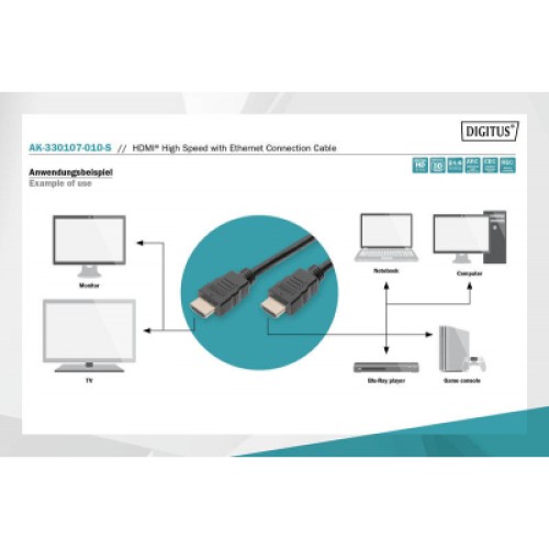 Кабель мультимедийный HDMI to HDMI 1.0m UHD 4K Digitus (AK-330107-010-S)