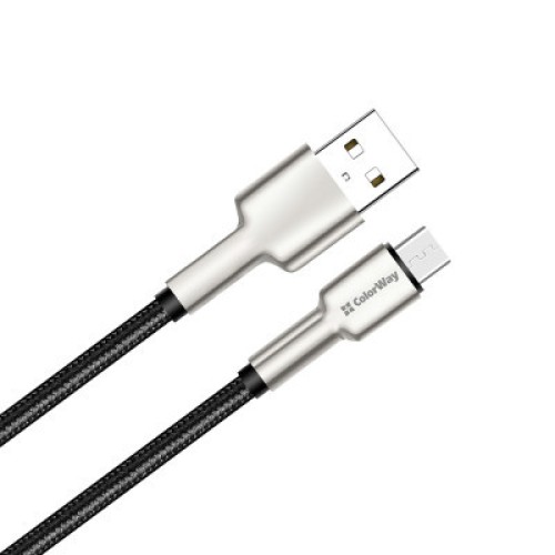 Дата кабель USB 2.0 AM to Micro 5P 1.0m head metal black ColorWay (CW-CBUM046-BK)