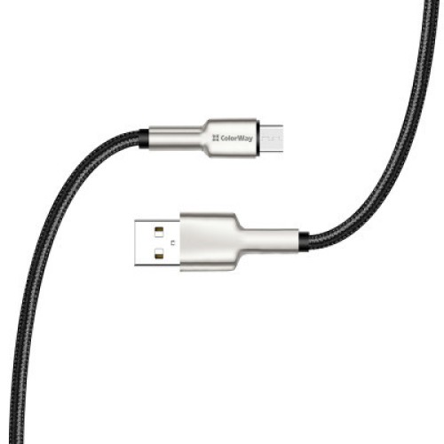 Дата кабель USB 2.0 AM to Micro 5P 1.0m head metal black ColorWay (CW-CBUM046-BK)