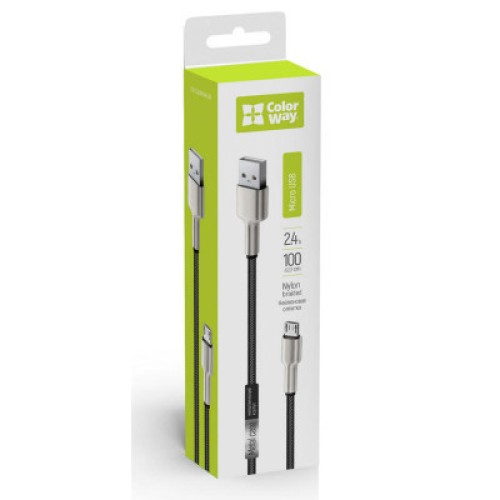 Дата кабель USB 2.0 AM to Micro 5P 1.0m head metal black ColorWay (CW-CBUM046-BK)