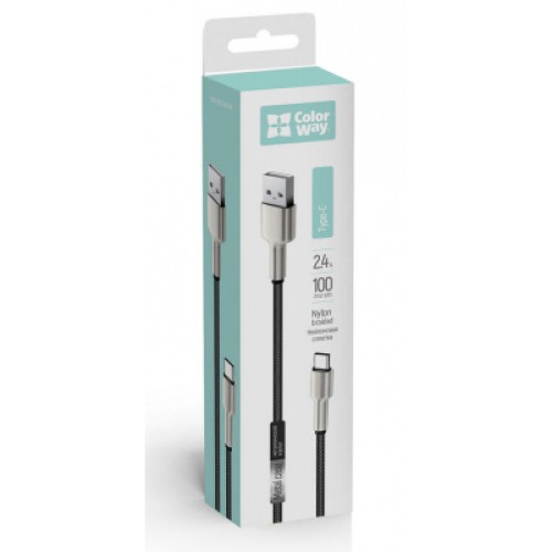 Дата кабель USB 2.0 AM to Type-C 1.0m head metal black ColorWay (CW-CBUC046-BK)