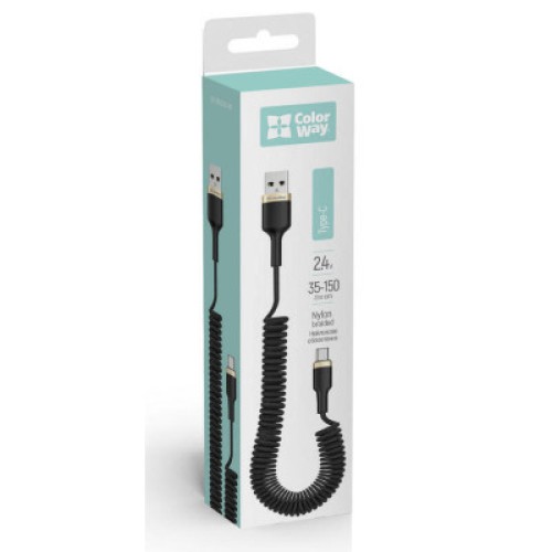 Дата кабель USB 2.0 AM to Type-C 1.0m spiral black ColorWay (CW-CBUC051-BK)