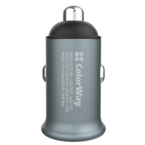 Зарядное устройство ColorWay 2USB Quick Charge 3.0 (36W) Gray (CW-CHA036Q-GR)