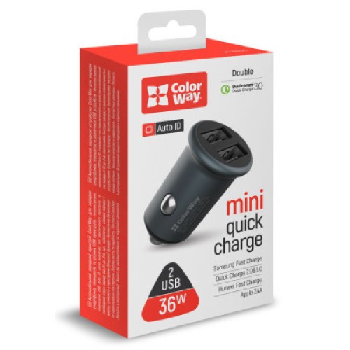 Зарядное устройство ColorWay 2USB Quick Charge 3.0 (36W) Gray (CW-CHA036Q-GR)