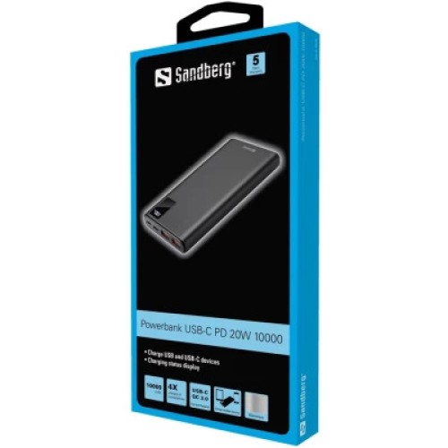 Батарея универсальная Sandberg 10000mAh, PD/20W, QC3.0, USB Type-C, USB-A*2 (420-58)