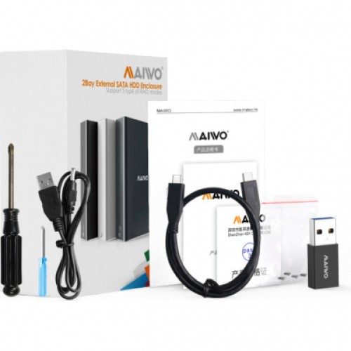 Карман внешний Maiwo 2*HDD 2.5" SATA/SSD up to 9.5mm USB3.1 GEN2 Type-C, RAID 0,1 (K25272C)