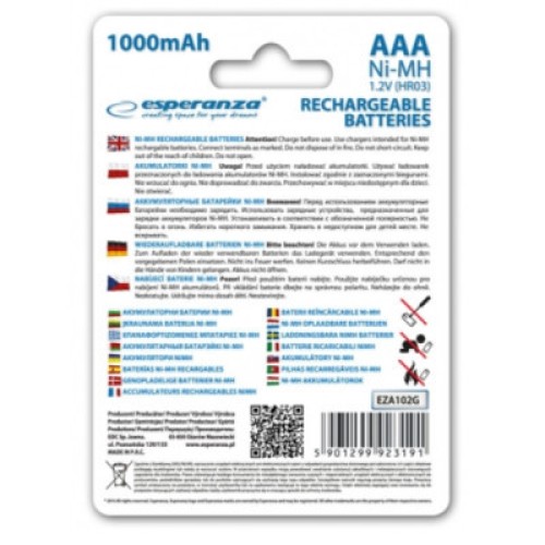 Аккумулятор Esperanza AAA 1000mAh Ni-MH * 4 green (EZA102G)