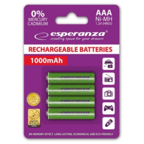 Аккумулятор Esperanza AAA 1000mAh Ni-MH * 4 green (EZA102G)