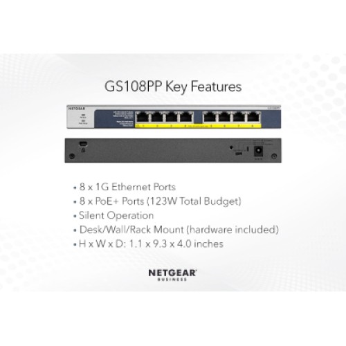Коммутатор сетевой Netgear GS108PP-100EUS