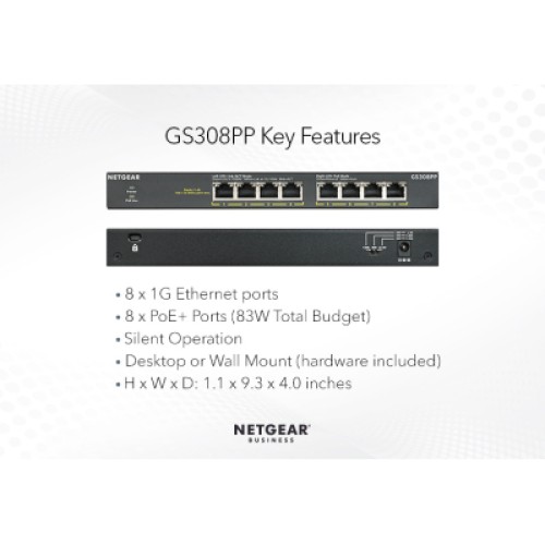 Коммутатор сетевой Netgear GS308PP-100EUS
