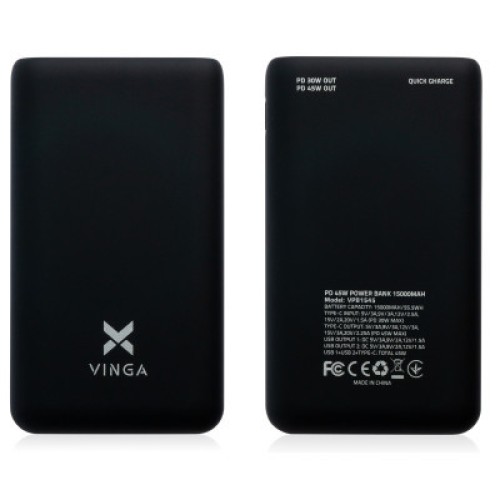 Батарея универсальная Vinga 15000 mAh 45W QC+PD (VPB1545)