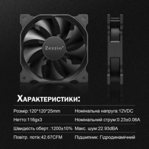 Кулер для корпуса Zezzio ZA-120 3 in 1 Kit