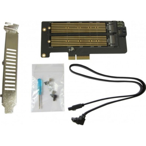 Контроллер Dynamode 2х M.2 NVMe M-Key /SATA B-key SSD to PCI-E 3.0 x4/ x8/ x16, (PCI-Ex4- 2xM.2 MB-key)
