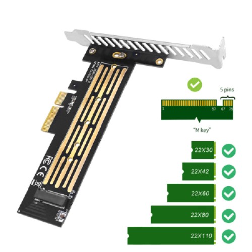 Контроллер Dynamode M.2 SSD NVMe M-Key to PCI-E 3.0 x4/ x8/ x16, full profile br (PCI-Ex4- M.2 M-key)