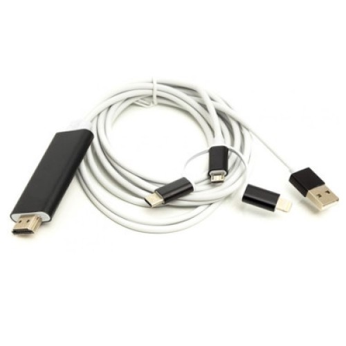 Кабель мультимедийный HDMI (M) to Lightning, Type-C, mirco USB 1.0m PowerPlant (CA911912)
