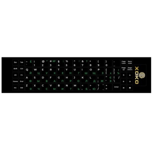 Наклейка на клавиатуру XoKo 68 keys UA/rus green, Latin white (XK-KB-STCK-MD)