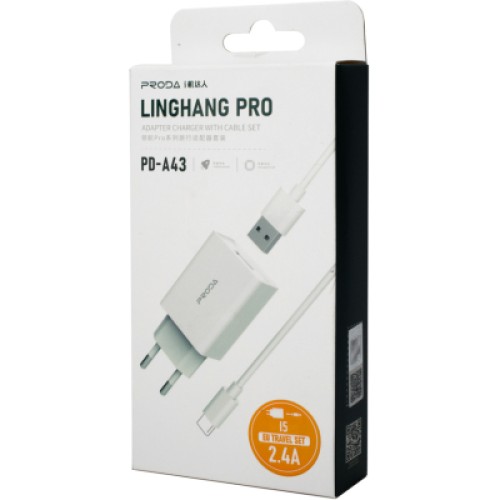 Зарядное устройство Proda USB 2,4A + USB Lightning cable (PD-A43i-WHT)