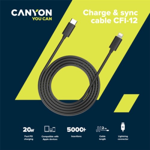 Дата кабель USB-C to Lightning 2.0m 3A Black Canyon (CNE-CFI12B) Дата кабель USB-C to Lightning 2.0m 3A Black Canyon (CNE-CFI12B)