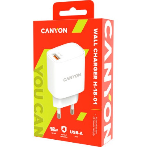 Зарядное устройство Canyon Wall charger 1*USB, QC3.0 18W (CNE-CHA18W)