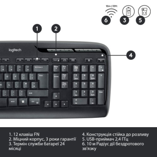 Комплект Logitech MK330 Wireless UA Black (920-003989) Комплект Logitech MK330 Wireless UA Black (920-003989)