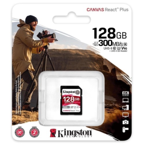 Карта памяти Kingston 128GB SDXC class 10 UHS-II U3 Canvas React Plus (SDR2/128GB)