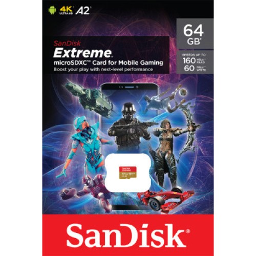Карта памяти SanDisk 64GB microSDXC UHS-I U3 V30 A2 Extreme (SDSQXAH-064G-GN6GN)