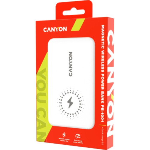 Батарея универсальная Canyon PB-1001 10000mAh, PD/18W, QC/3.0 +10W Magnet wireless charger, white (CNS-CPB1001W) Батарея универсальная Canyon PB-1001 10000mAh, PD/18W, QC/3.0 +10W Magnet wireless charger, white (CNS-CPB1001W)