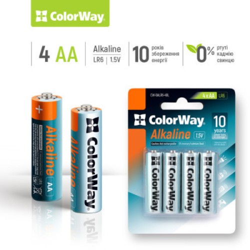 Батарейка ColorWay AA LR6 Alkaline Power (щелочные) *4 blister (CW-BALR06-4BL)