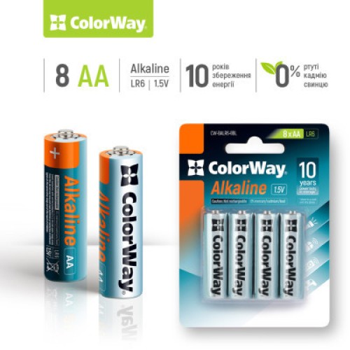 Батарейка ColorWay AA LR6 Alkaline Power (щелочные) * 8 blister (CW-BALR06-8BL)